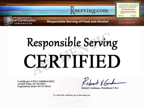 Responsible Serving<sup>®</sup> allows you to print your official alcohol training certificate online instantly! Responsible Serving<sup>®</sup> allows you to print your official alcohol training certificate online instantly!